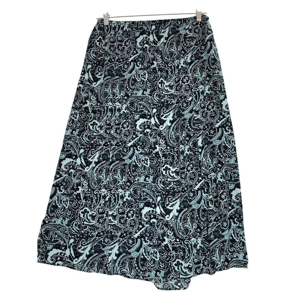 Norton McNaughton 1X Blue Black Paisley Maxi Skirt‎ Elastic Waist